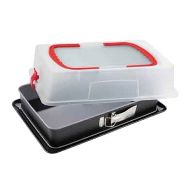 Abbildung von Dr. Oetker Rechteckige Springform mit Servierboden &amp; Abdeckhaube 43,5 x 29,5 10,5 cm Back Idee Backform schnitt kratzfestem Flachboden Emaille Beschichtung Kuchenbackform, Antihaft