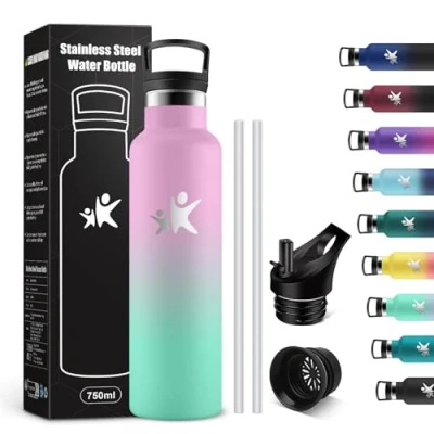 Abbildung von KollyKolla Thermosflasche 750ml, Trinkflasche mit Strohhalm, BPA Frei, Kohlensäure Geeignet, Auslaufsicher Doppelwandig Thermoskanne, für Fitness, Laufen, Büro, Kinder, Erwachsene, Fahrrad, Gym