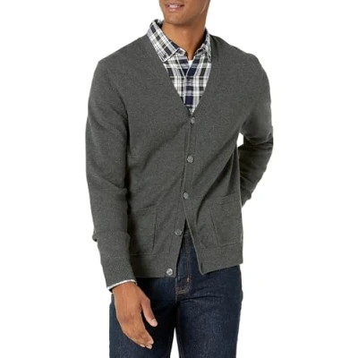 Abbildung von Amazon Essentials Herren Strickjacke aus Baumwolle, Dunkelgrau Meliert, XXL