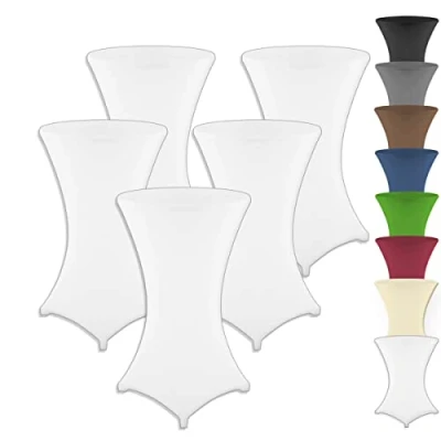 Abbildung von Gräfenstayn 5er Set Stretch Stehtischhusse Diana mit Öko Tex Siegel, Verstärkung im Fußbereich, in vielen Farben und Größen Ø60 65cm / Ø70 75cm Ø80 85cm (Weiß, 65cm)