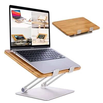 Abbildung von HENNEZ Laptop Ständer Holz höhenverstelbar Notebook Ständer/MacBook Halterung , Erhöhung für Schreibtisch