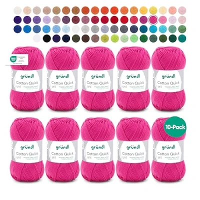 Abbildung von Gründl Cotton Quick Uni Strickgarn/Häkelgarn, 10 Knäuel à 50 g (farbenfrohes Garn aus 100% Baumwolle, OEKO TEX zertifiziert, / 125 m, Nadelstärke: 3 4, x g), Pink, 29 12 7 cm