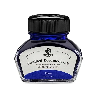 Abbildung von Octopus Fluids Document Ink blue, dokumentenechte Tinte, zertifiziert nach DIN ISO 12757 2, blau, 30 ml