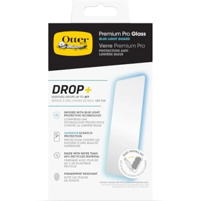Abbildung von OtterBox Premium Pro Glass Displayschutz Blue Light Guard für iPhone 16 Pro, gehärtetes Glas, überragender Kratzschutz, übersteht Stürze bis zu 1.8m