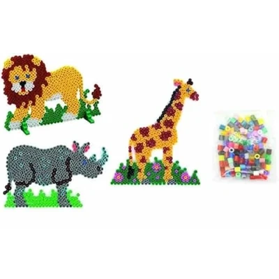 Abbildung von Hama Happy Price Toys Midi (Set 65) Stiftplatten Löwe,Giraffe und Nashorn im Blister Beutel