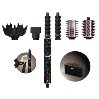 Abbildung von Shark FlexStyle Sparkle Limited Edition Black Diamond 5 in 1 Haarstyler &amp; trockner mit Lockenaufsatz, Paddelbürste, Ovalbürste, Konzentrator, Diffusor, Aufbewahrungsbox, ohne Hitzeschäden HD446JBEU