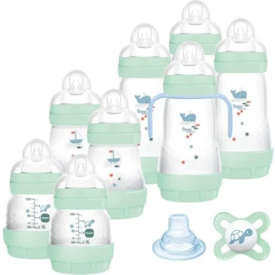 Abbildung von Mam Easy Start Anti Colic Babyflasche, 8 Flaschen in den Formaten 130 ml, 160 ml und 260 1 Nano, 4 Dichtstoffscheiben, extra weicher griffiger Ausgießer, Sortiert Farbe, 7 30 g