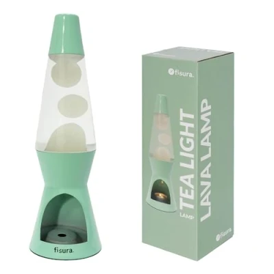 Abbildung von FISURA Lavalampe mit Kerze. ohne Strom. Minz weiße Lavalampe. Umweltfreundliche Lampe. Originelles Geschenk. 29 cm x 8,5 (Kerze nicht enthalten)