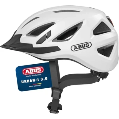 Abbildung von ABUS Stadthelm Urban I 3.0 Fahrradhelm mit Rücklicht, Schirm und Magnetverschluss für Damen Herren Weiß, Größe M