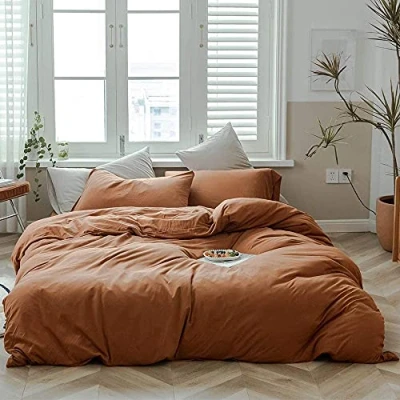 Abbildung von Sedefen Bettwäsche 155x220cm Baumwolle Renforce Karamell Braun Uni Unifarben Baumwollbettwäsche Set,Bettbezug und 1 Kissenbezug 80x80cm,mit Reißverschluss