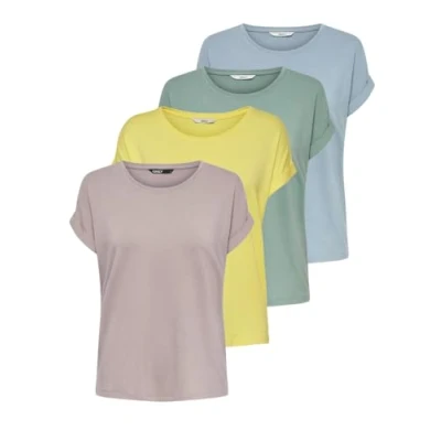 Abbildung von ONLY Damen ONLMOSTER 4 Pack S/S TOP (Popcorn, Chinois Green, Dusty Blue, Ethera), M