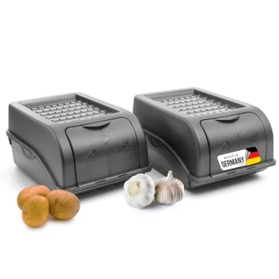 Abbildung von Novaliv Kartoffel Aufbewahrungsbox 2x klein 3,5L ANTHRAZIT GRAU Zwiebelbox Gemüsebox stapelbar Kartoffelbox Zwiebel Aufbewahrung Kartoffelkorb Obstbehälter Kartoffelkiste Frischhaltedose