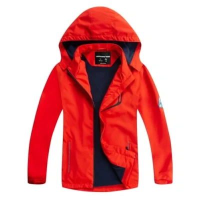 Abbildung von YOUNGSOUL Kinder wasserdichte Regenjacke mit Abnehmbarer Kapuze Mädchen Jungen Übergangsjacke Gefütterte Outdoorjacke Schwarz Rot DE: 116 122 (Herstellergröße 120)