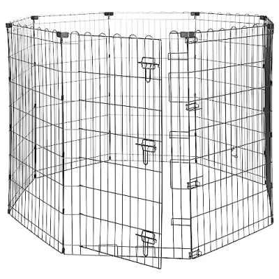 Abbildung von Amazon Basics Achteckig, Laufgehege für Hunde und andere Haustiere, faltbar, Metall, mit Tür,107 cm, Schwarzer
