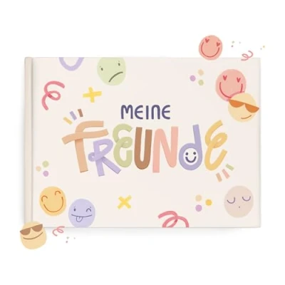 Abbildung von mintkind Freundebuch Grundschule Smileys Kreatives Erinnerungsbuch mit Ausmalbildern, Fragen &amp; Platz für Fotos, Geschenk zur Einschulung Kinder