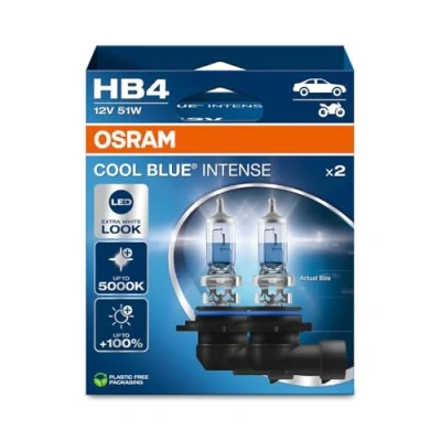 Abbildung von Osram COOL BLUE® INTENSE HB4, +100% more brightness, up to 5,000K, halogen headlight lamp, LED look, Hanging folding box (2 lamps)