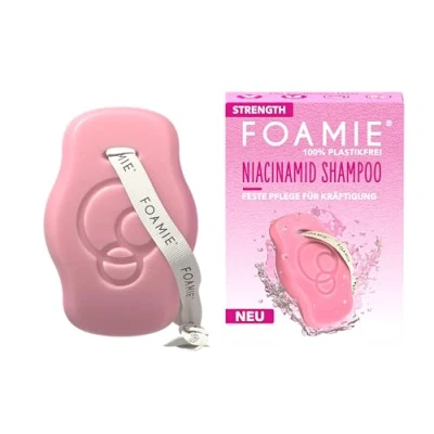 Abbildung von Foamie Festes Shampoo STRENGTH mit Niacinamid, Volumen für Feines &amp; Dünnes Haar, Niacin Reisextrakte intensiven Schutz Kräftigung, 80g