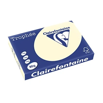 Abbildung von Clairefontaine 1252C Ries Druckerpapier / Kopierpapier Trophee, Pastell Farben, DIN A3, 80g, 500 Blatt, Elfenbein, 1