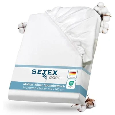 Abbildung von SETEX Molton Köper Matratzenschutz, 140 x 200 cm, Matratzenschoner aus 100 % Baumwolle, Basic, Weiß