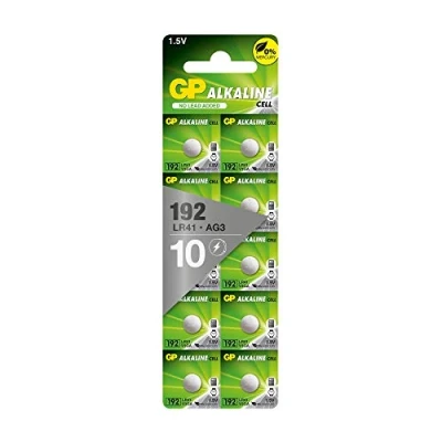 Abbildung von GP Alkaline Knopfzellen LR41 Batterien kompatibel mit Bezeichnung AG3, 192, GP192A, LR736 10 Stück Knopfbatterien 1,5V