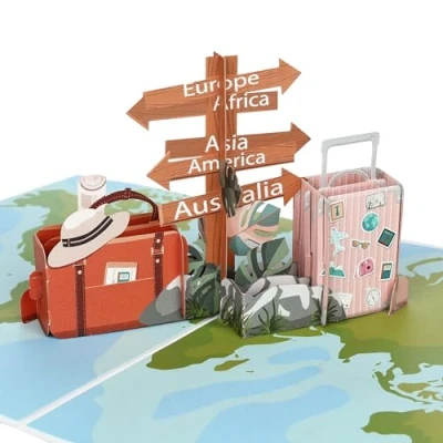 Abbildung von CraftWerk 3D Pop Up Karte Reise Gutscheinkarte, Klappkarte für Urlaub, Reisen, Geburtstag oder zum Abschied Kreative Verpackung Städtetrip, Kreuzfahrt Hochzeitsreise