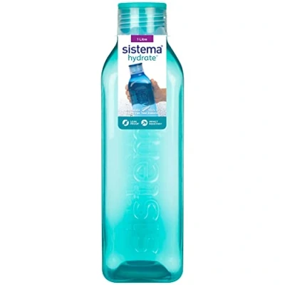 Abbildung von Sistema Vierkant Wasserflaschen 1 L auslaufsichere Kinderwasserflaschen BPA frei Ocean Blue &amp; Minty Teal 2 Stück