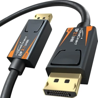 Abbildung von KabelDirekt DisplayPort 2.1 Kabel/DP Kabel 2 m UHBR, DP80 mit 80 Gbit/s für Gaming PCs/Grafikkarten FreeSync/G Sync, extrem hohe Auflösung und Bildrate: 16K@60Hz, 8K@120Hz, 4K@240Hz