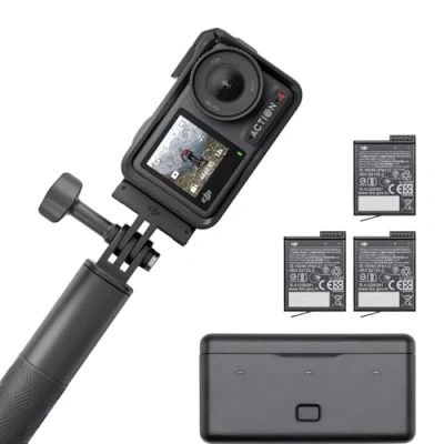Abbildung von DJI Osmo Action 4 Adventure Combo 4K/120fps wasserdichte Kamera, 1/1,3 Zoll Sensor, 10 Bit und D Log M, 155 Ultraweitwinkel Sichtfeld, bis zu 7,5 Std. mit 3 zusätzlichen Akkus für Vlogging