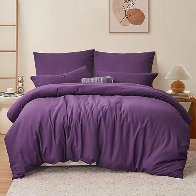 Abbildung von RUIKASI Bettwäsche 220x240 3teilig Lila Bettbezug 220 x 240 Set mit Kissenbezüge, Sets 240x220 aus Mikrofaser Reißverschluss Weich und Bügelfrei