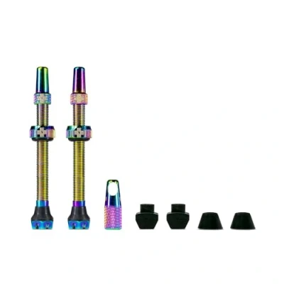 Abbildung von Muc Off Regenbogenfarbige Presta Tubeless Ventile, 60 mm Hochwertige Anti Leck Fahrradventile mit integriertem Werkzeug zum Entfernen des Ventilkerns, Iridescent