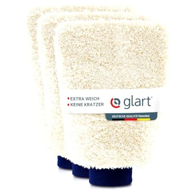 Abbildung von Glart Mikrofaser Waschhandschuh Auto 3er Set Premium für professionelle Autopflege 100% kratzfreier &amp; schonender Handschuh Ultra weich extrem saugstark