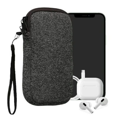 Abbildung von kwmobile Handytasche für Smartphones M 5,5&quot; Neopren Handy Hülle Anthrazit Weiß Tasche 15,2 x 8,3 cm Innenmaße