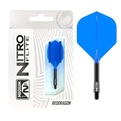 Abbildung von RED DRAGON Darts Nitro Flite Integriert Flüge &amp; Schäfte System No.2 Form und Design Schwarz Blau Farbe, Medium Länge
