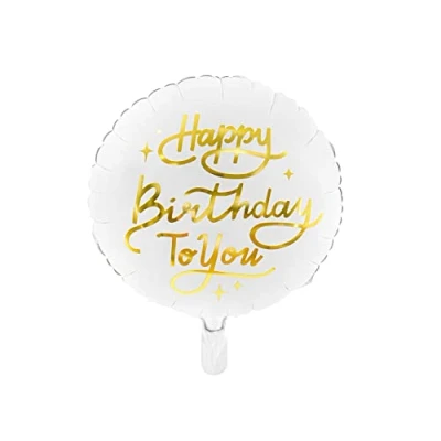 Abbildung von Folienballon Happy Birthday to You 35cm rund Helium Luftballon Kindergeburtstag Geburtstag weiß gold