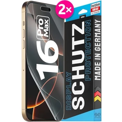 Abbildung von 2X se® 3D SCHUTZFOLIE Transparent für Apple iPhone 16 Pro Max,Selbstheilend, 100% Fingerabdruck &amp; FaceID kompatibel, einfache blasenfreie Installation, Ultra Klar, Stoß Kratzfest, aus Deutschland