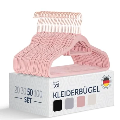 Abbildung von Blumtal Kleiderbügel 50 Stück Samt 360 drehbar und belastbar platzsparend rutschfest Rosa mit Samtbezug Samtbügel Hanger