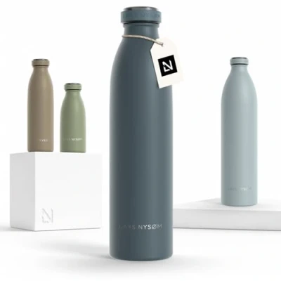 Abbildung von LARS NYSØM Edelstahl Trinkflasche 350ml, 500ml, 750ml, 1L, 1 5 liter Thermosflasche Kohlensäure geeignet Auslaufsichere Wasserflasche für Sport, Outdoor, Schule (Stone Blue, 750ml)