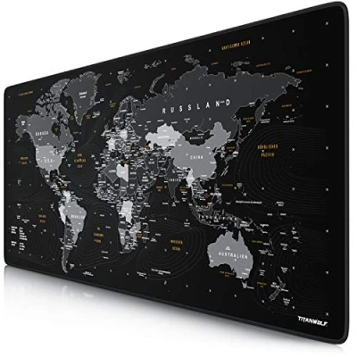 Abbildung von Titanwolf DEUTSCHES LAYOUT XXL Gaming Mauspad 900x400x3 mm Schreibtischunterlage Gross Mousepad und Office Weltkarte schwarz