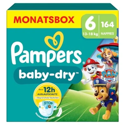 Abbildung von Pampers Paw Patrol (Baby Dry), Windeln Größe 6 (13kg 18kg), Limited Edition, 164 Windeln, bis zu 12h Rundum Auslaufschutz