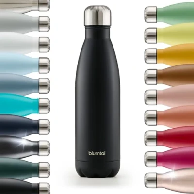 Abbildung von Blumtal® Trinkflasche Edelstahl Charles Thermosflasche 1000ml BPA freie Thermo kalt&amp;warm auslaufsichere Metall Thermoflasche Schwarz