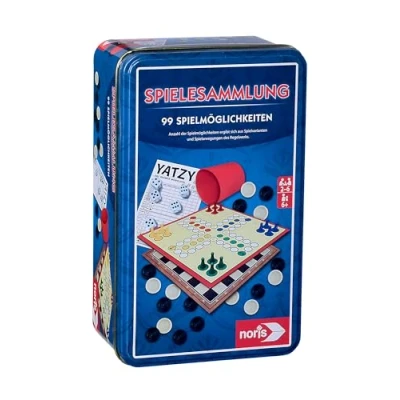 Abbildung von Noris 606112580 Spielesammlung in der Metalldose mit 99 verschiedenen Spielmöglichkeiten für unterwegs geeignet, ab 6 Jahren