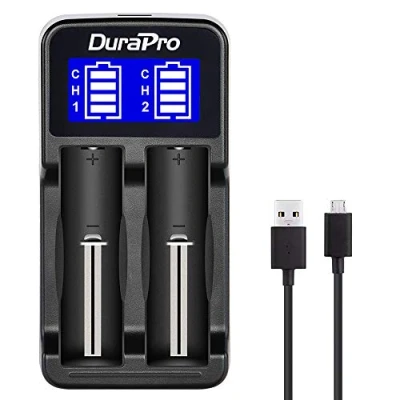 Abbildung von DuraPro LCD Dual USB Intelligentes Ladegerät für Li Ion/NI MH/NI Cd 18650 18500 18490 18350 17670 17500 16340 (RCR123) 14500A AA AAA AAAA Wiederaufladbare Akkus
