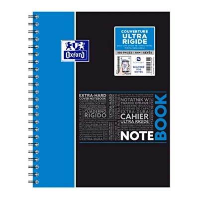 Abbildung von Oxford NoteBook Notizbuch mit Spiralbindung, A4 + 160 Seiten, groß, kariert, Seyès, Einband aus Polypropylen, Farblich sortiert