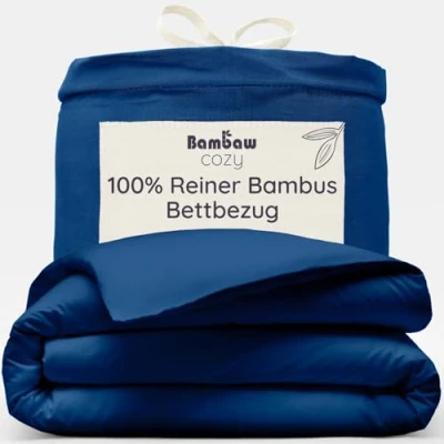 Abbildung von Bett Bezug in Marineblau King Size Bettwäsche 220x240 cm Blau Bambusfasern Anti Allergie Bettbezug Kühlend Besser Schlafen Bambaw