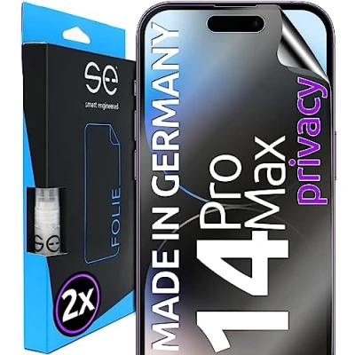 Abbildung von 2x se® 3D SCHUTZFOLIE Privacy für Apple iPhone 14 Pro Max ,Blickschutz entspiegelt, 100% Fingerabdruck &amp; FaceID kompatibel, anti Fingerabdrücke, Stoß Kratzfest, hüllenfreundlich aus Deutschland
