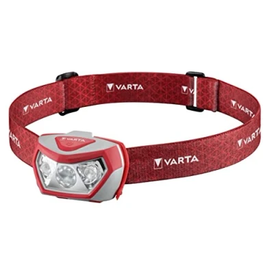 Abbildung von VARTA Stirnlampe LED inkl. 3x AAA Batterien Kopflampe, Outdoor Sports H20 Pro, drei Leuchtmodi, spritzwassergeschützt, Dimmfunktion, mit schwenkbarem Kopf, rot