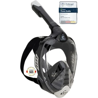 Abbildung von CRESSI Bali Full Face Mask Black/Grey S/M Tauchermaske Vollmaske Ultra Klare Polycarbonat Linse, 100% Silikon, Schnorchel Float Ventil, Kamera Halterung, Schwarz/Grau, S/M, Erwachsene