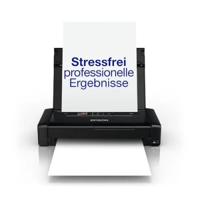 Abbildung von Epson WorkForce WF 110W tragbarer Tintenstrahldrucker (DIN A4, WiFi Direct, Drucker, mobiles Drucken, USB, integrierter Akku, nur 1,6 kg Gewicht) schwarz