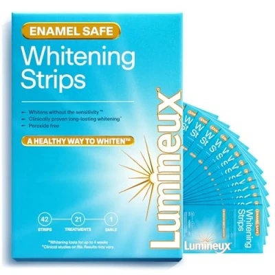 Abbildung von Lumineux Teeth Whitening Strips Zahnaufhellung Peroxidfrei Weiße Zähne Bekommen ohne Empfindliche Zahn Zertifiziert Zahnaufheller Stripes für 21x Zahnbleaching