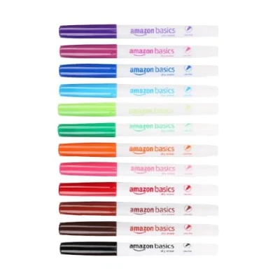Abbildung von Amazon Basics Whiteboard Marker, geruchsarm, ultrafeine Spitze, trocken abwischbar, Bunt, 12 Stück